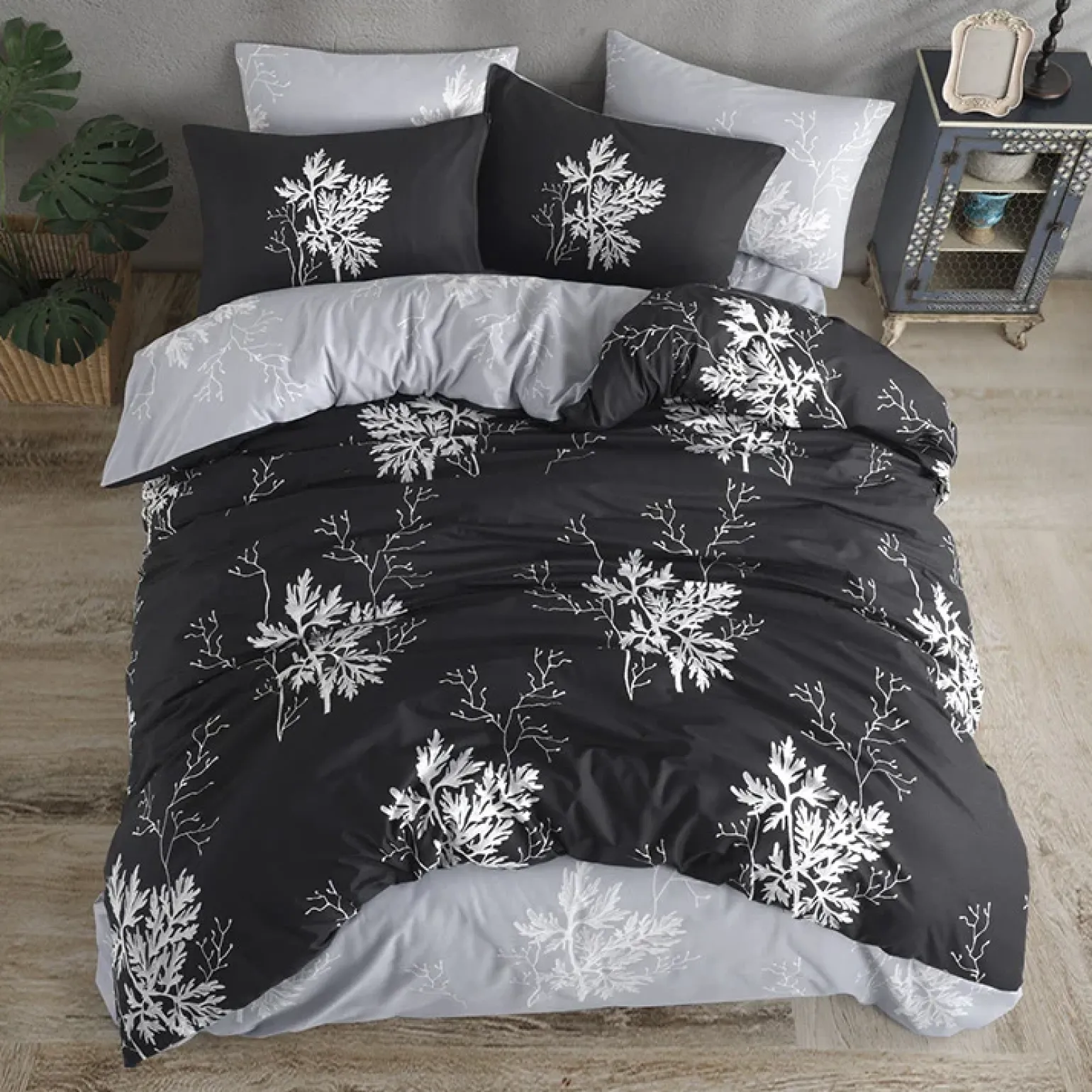 Set copripiumino matrimoniale oversize e federe 240x260cm nero bianco Fugace