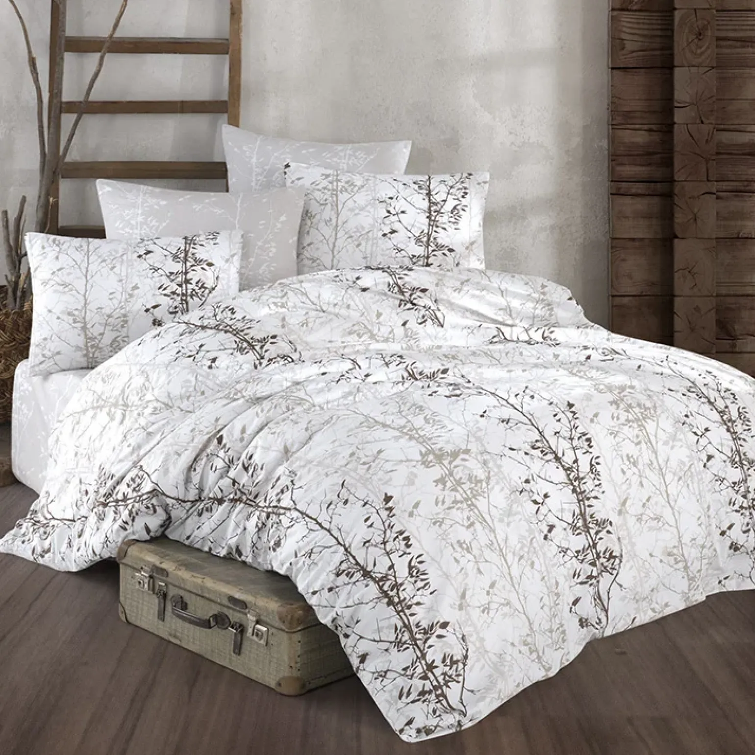 Set copripiumino matrimoniale e federe 220x240cm bianco grigio Esedra