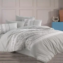 Set copripiumino matrimoniale oversize e federe 240x260cm bianco grigio Sorrel