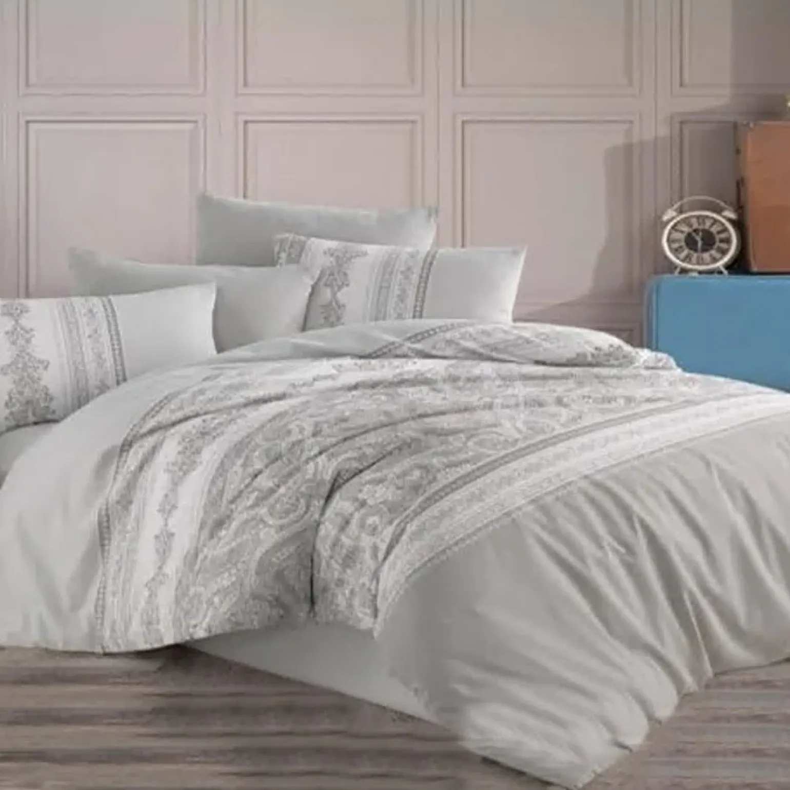 Set copripiumino matrimoniale oversize e federe 240x260cm bianco grigio Sorrel