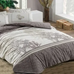 Set copripiumino matrimoniale e federe 220x240cm tortora bianco Sarina