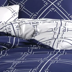 Set copripiumino singolo e federa a quadri 140x200cm bianco blu Rosalin