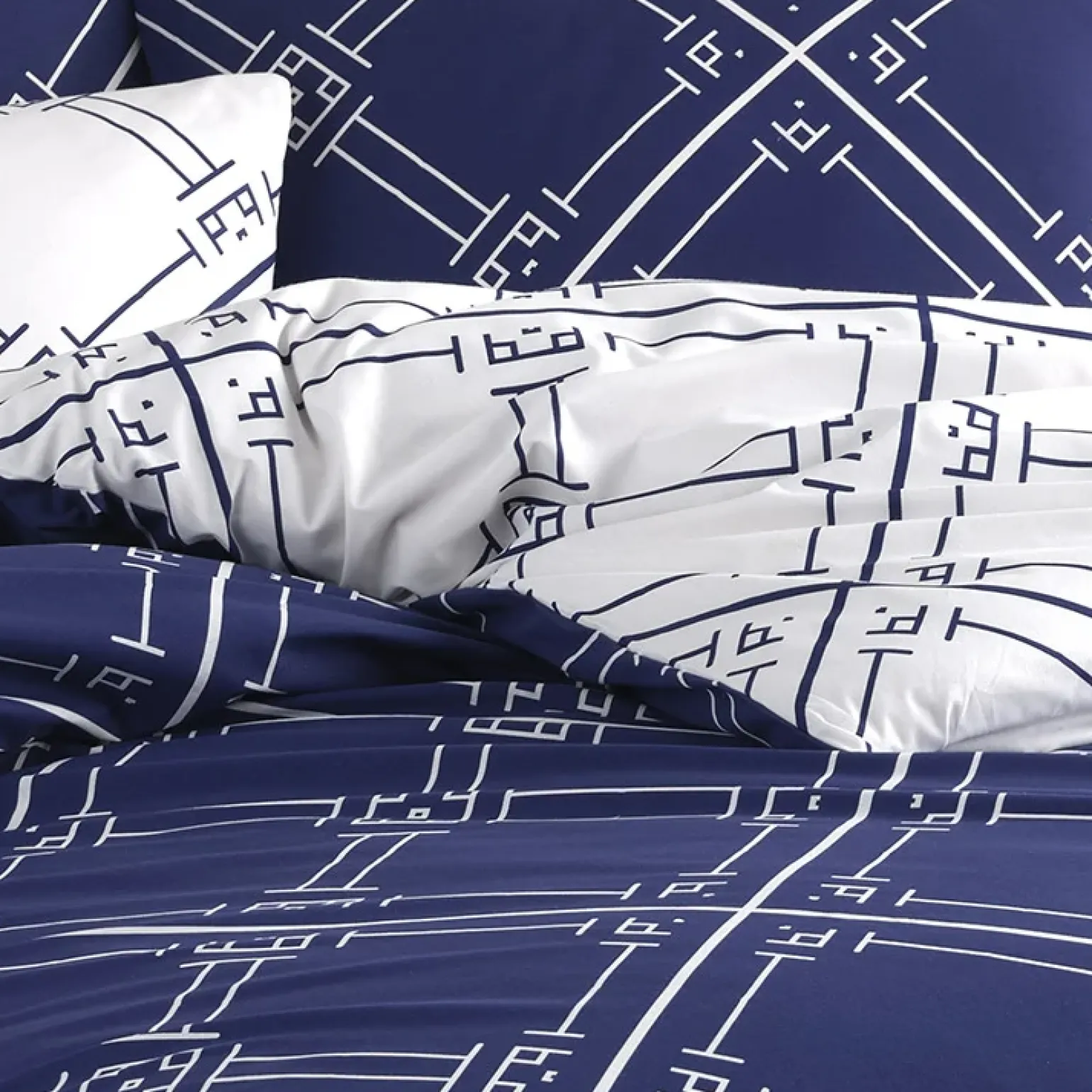 Set copripiumino singolo e federa a quadri 140x200cm bianco blu Rosalin
