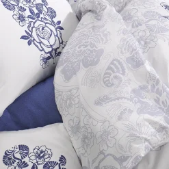 Set copripiumino singolo e federa 140x200cm floreale bianco blu Gordi