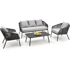 Set da giardino divano, poltrona, tavolino in vetro grigio Dalian