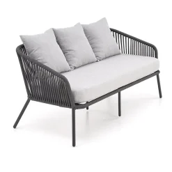 Set da giardino divano, poltrona, tavolino in vetro grigio Dalian