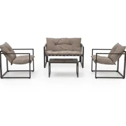 Set da giardino divano, poltrona, tavolino in vetro nero marrone Surat