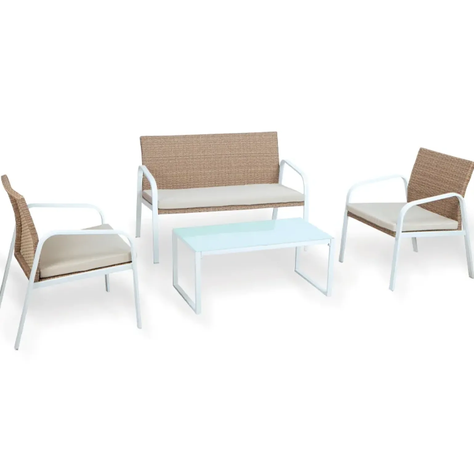 Set giardino 2 poltrone, divano e tavolino in rattan miele Camilla