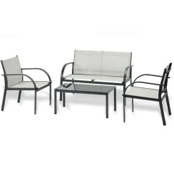Set giardino 2 poltrone, divano e tavolino in textilene grigio Neiva