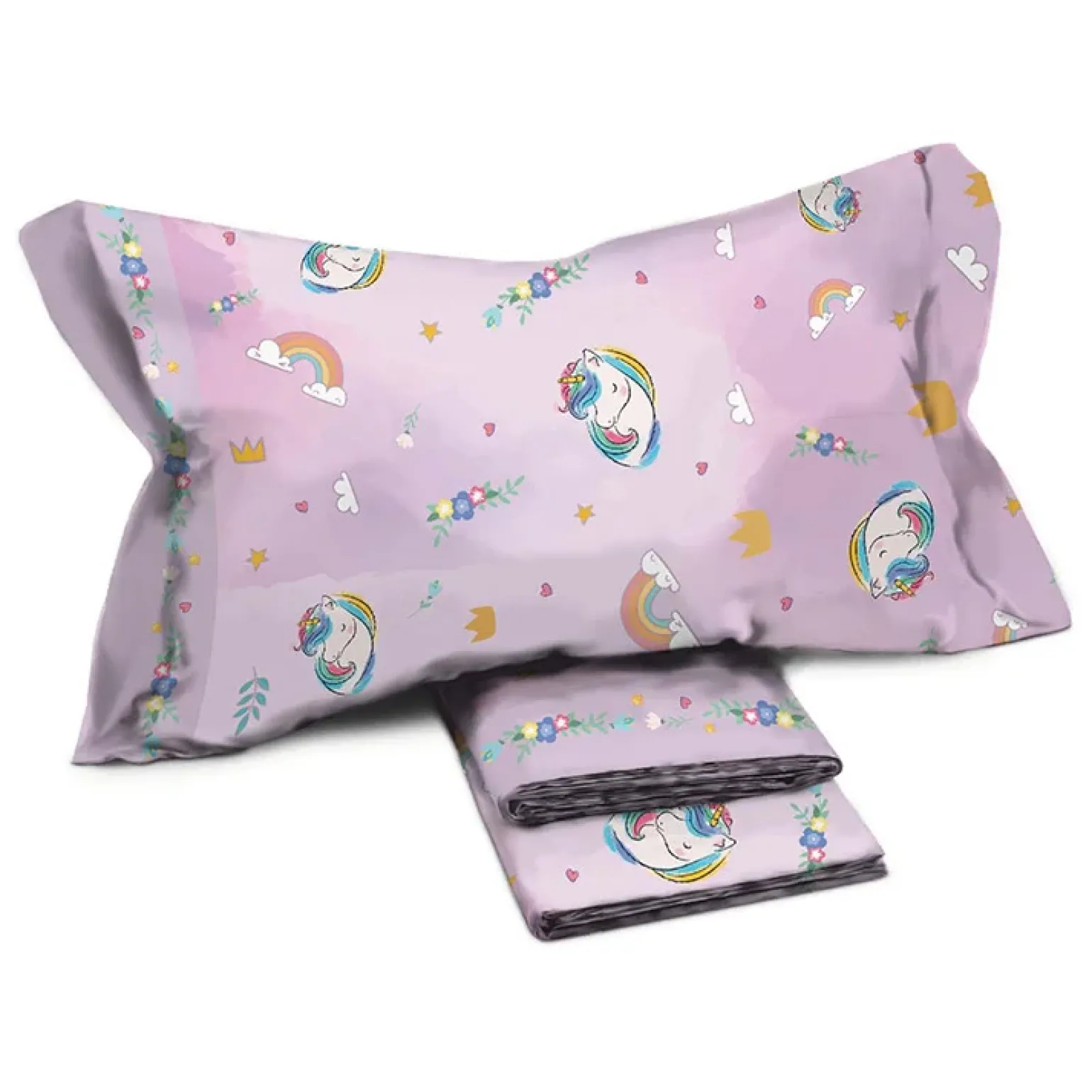 Set lenzuola letto singolo per bambini in cotone con unicorni rosa Cernia