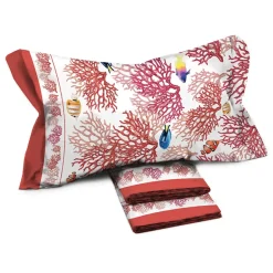 Set lenzuola letto singolo in cotone fondale marino rosso Fish