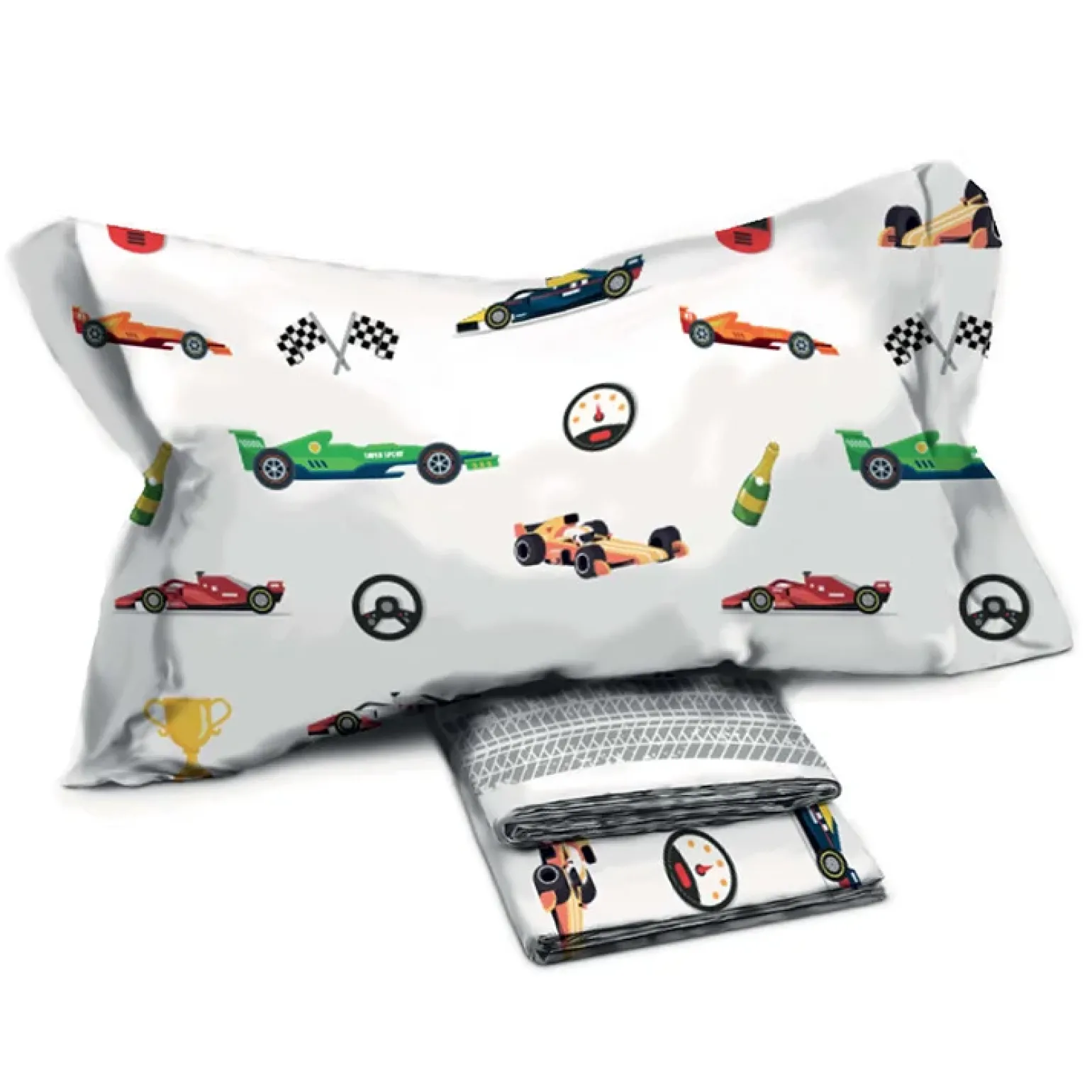 Set lenzuola letto singolo per bambini in cotone con macchinine Winner