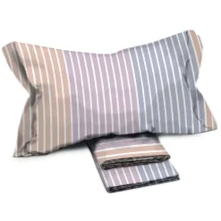 Set lenzuola matrimoniale in cotone rigato arancio viola blu Sacher