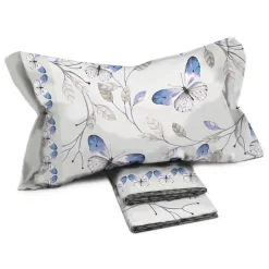 Set lenzuola matrimoniali in cotone fantasia farfalle bianco blu Cefalo