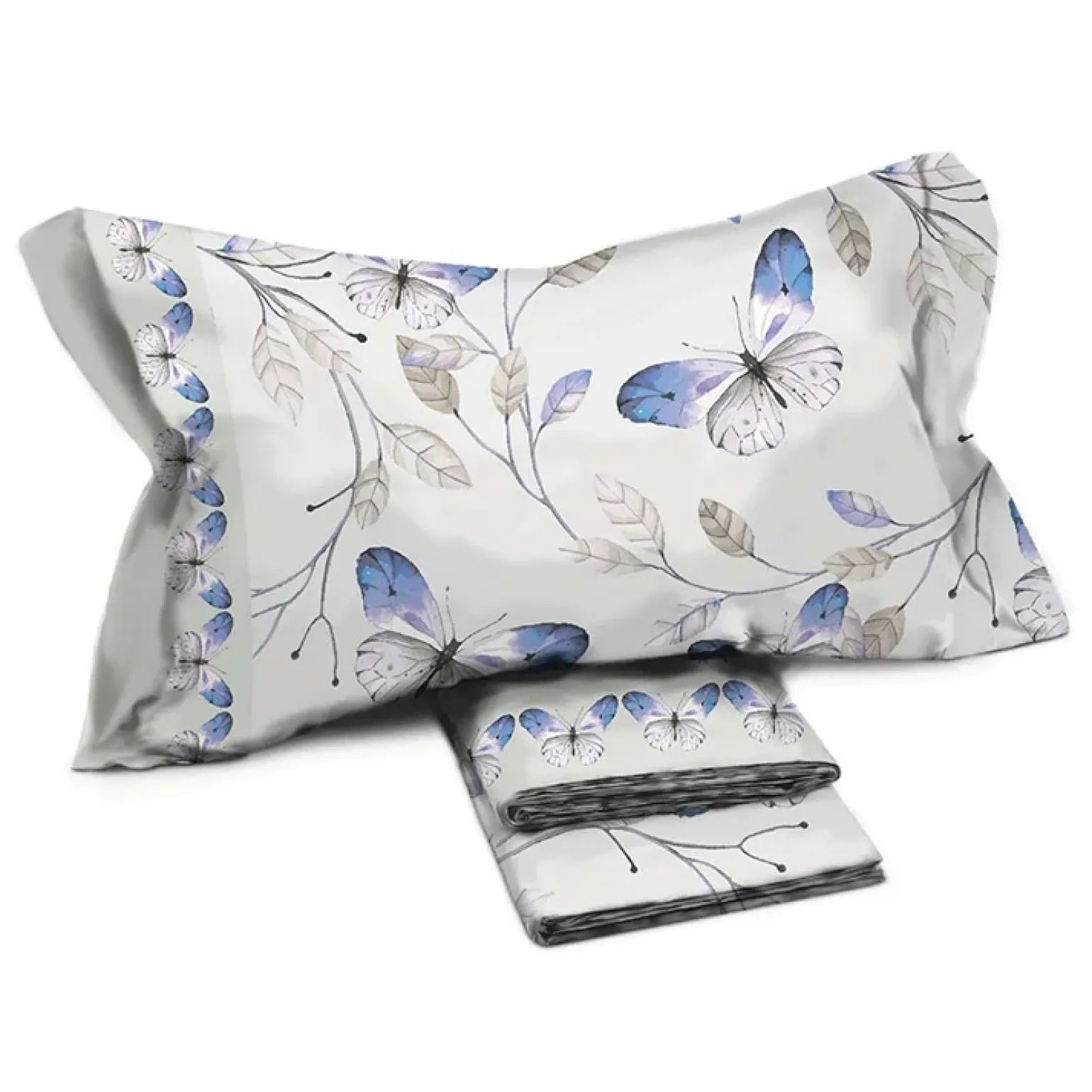 Set lenzuola matrimoniali in cotone fantasia farfalle bianco blu Cefalo