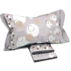 Set lenzuola matrimoniali in cotone fantasia cerchi grigio Cream