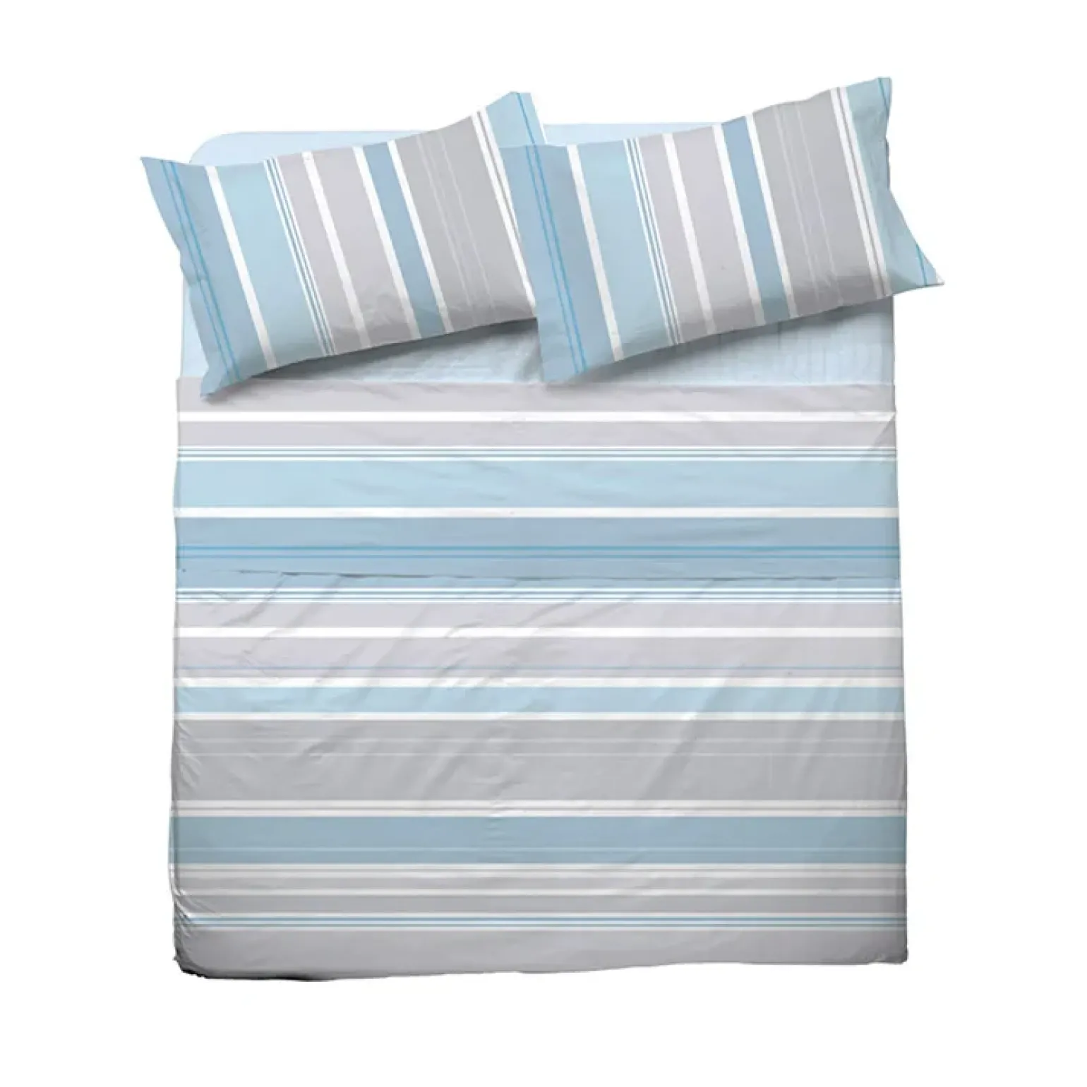Set lenzuola matrimoniali in cotone rigato azzurro grigio Sardina