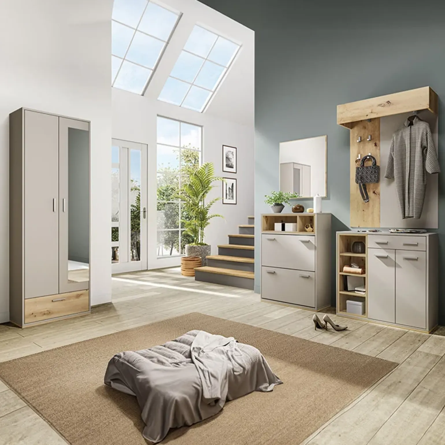 Set mobili ingresso 240x201h cm rovere naturale beige satinato Kenya