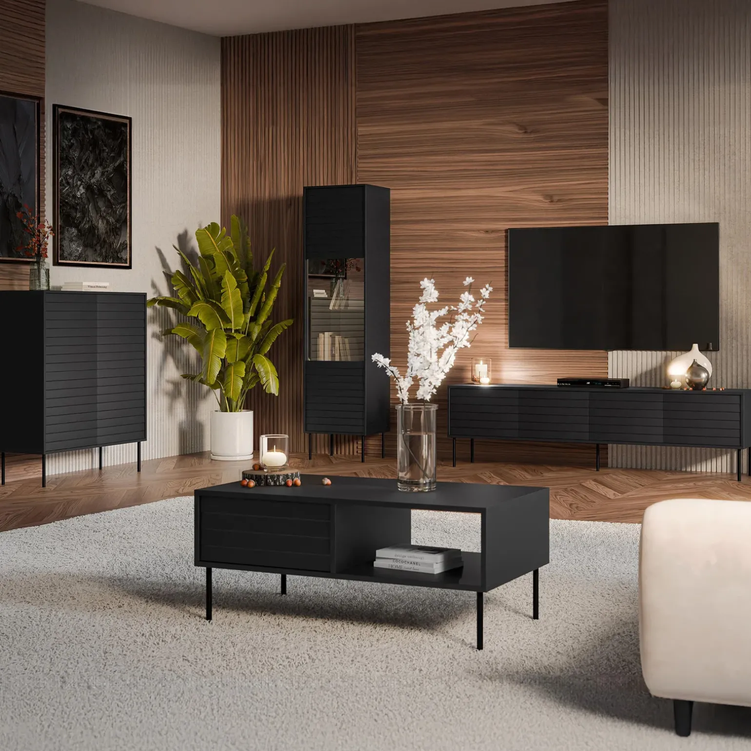 Set mobili soggiorno completo moderno nero Wild