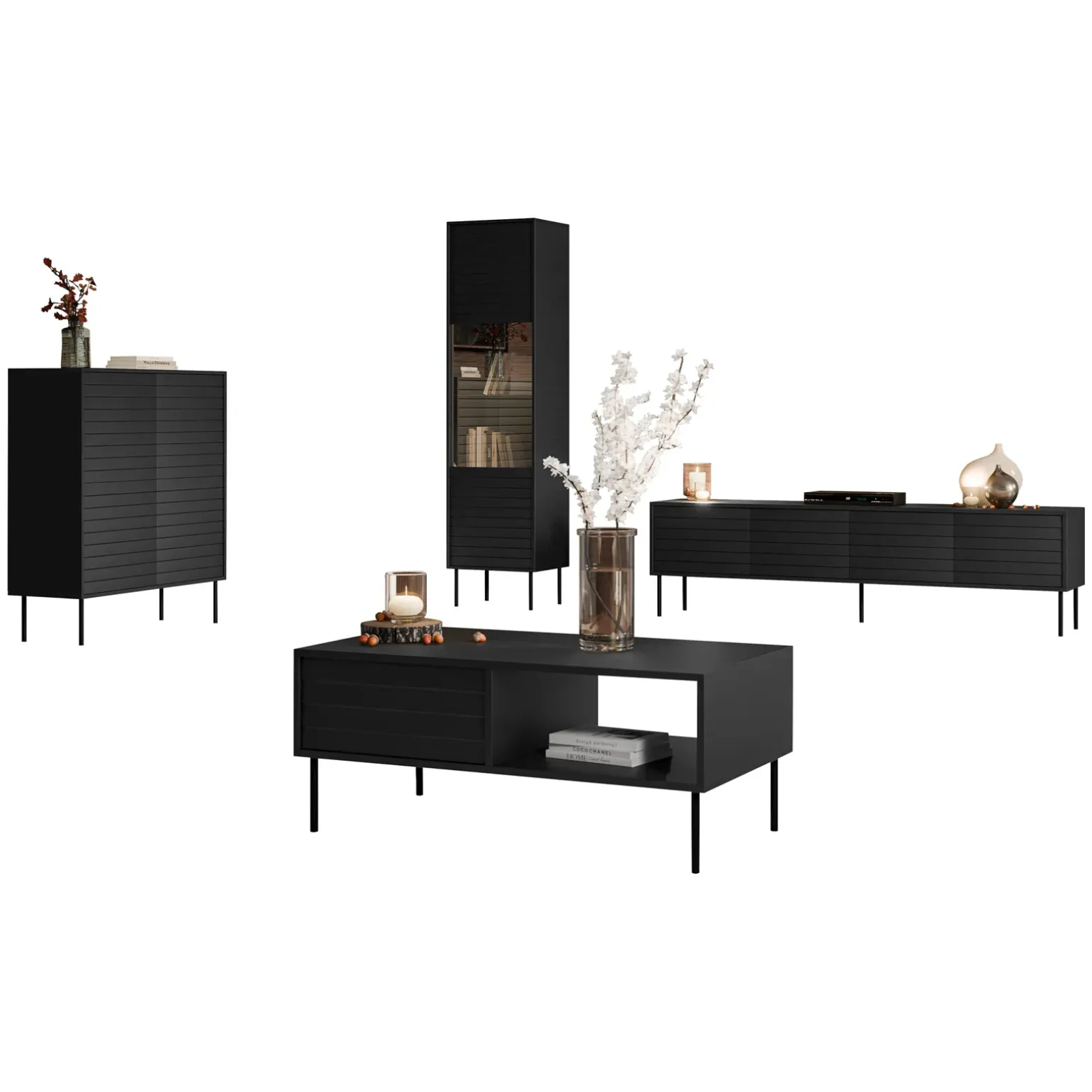 Set mobili soggiorno completo moderno nero Wild