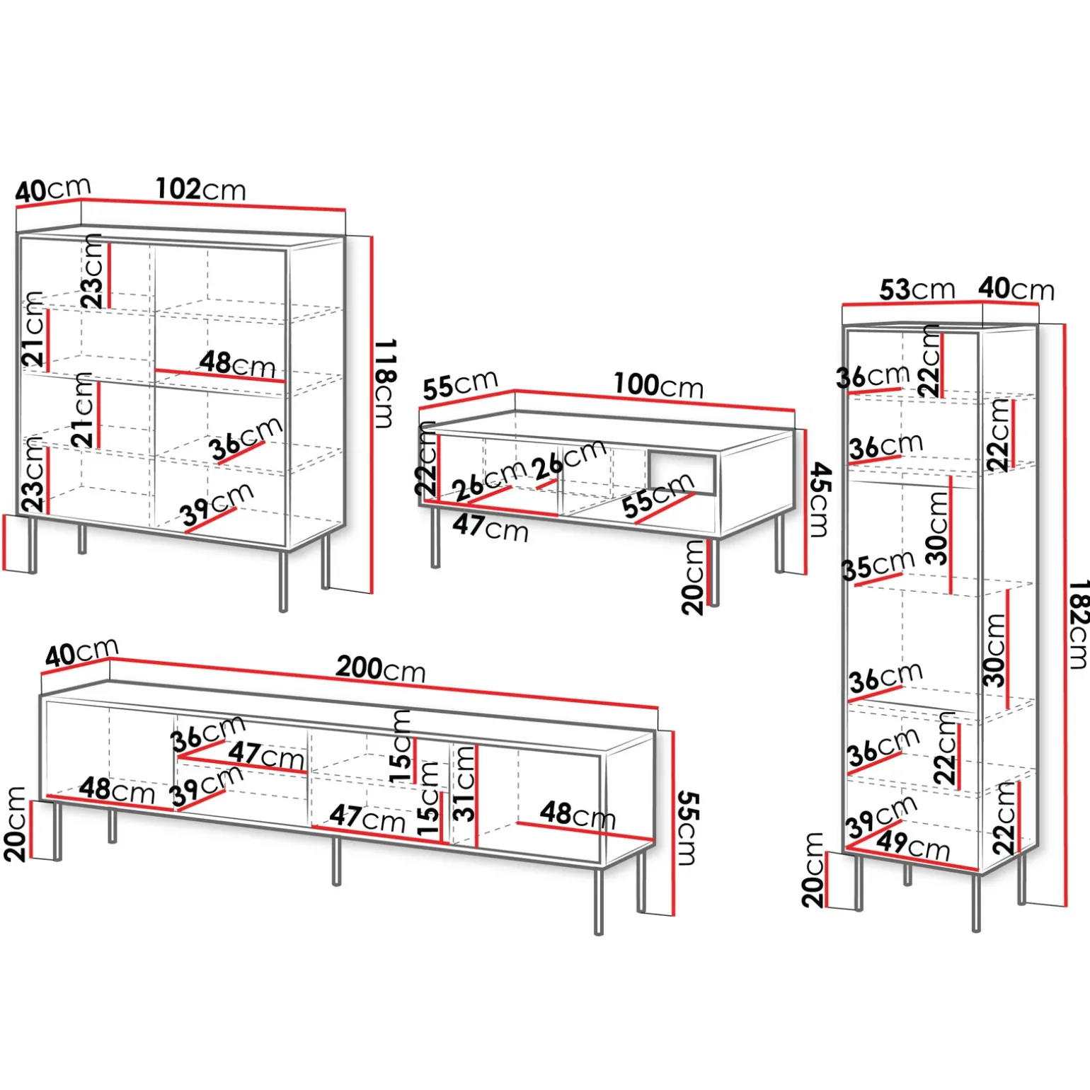 Set mobili soggiorno completo moderno nero Wild