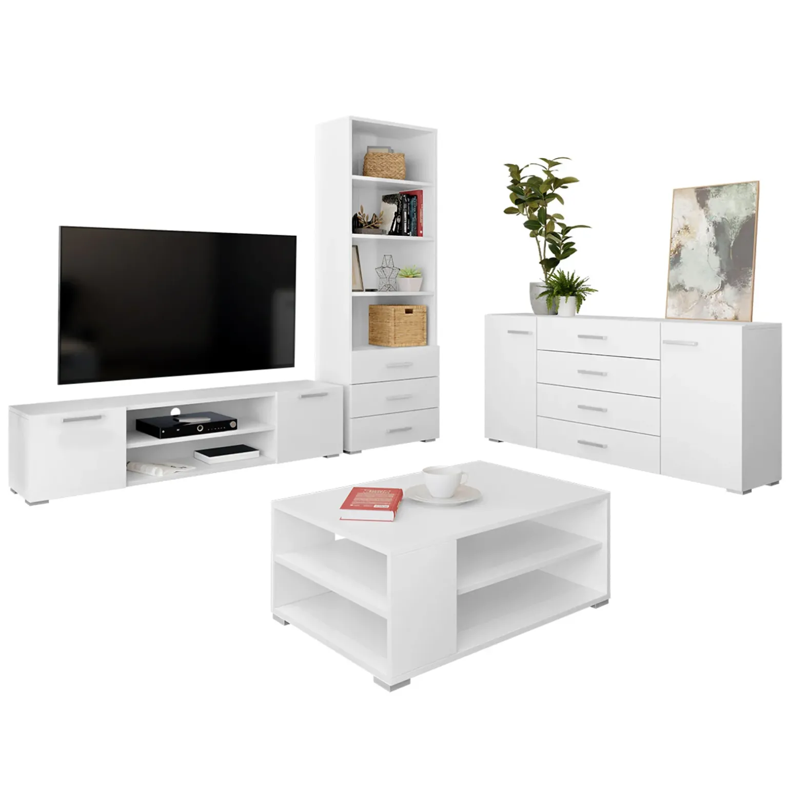 Set mobili soggiorno completo design moderno bianco Pastello