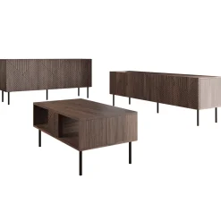 Set mobili soggiorno completo noce scuro con frontali serigrafati Savanna