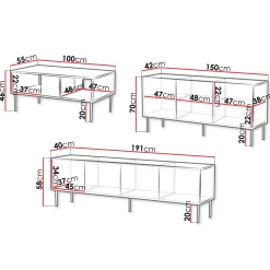 Set mobili soggiorno completo noce scuro con frontali serigrafati Savanna