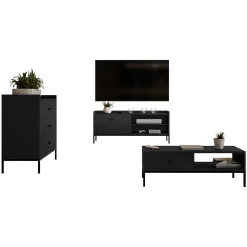 Set mobili soggiorno completo design moderno nero Pollon 2