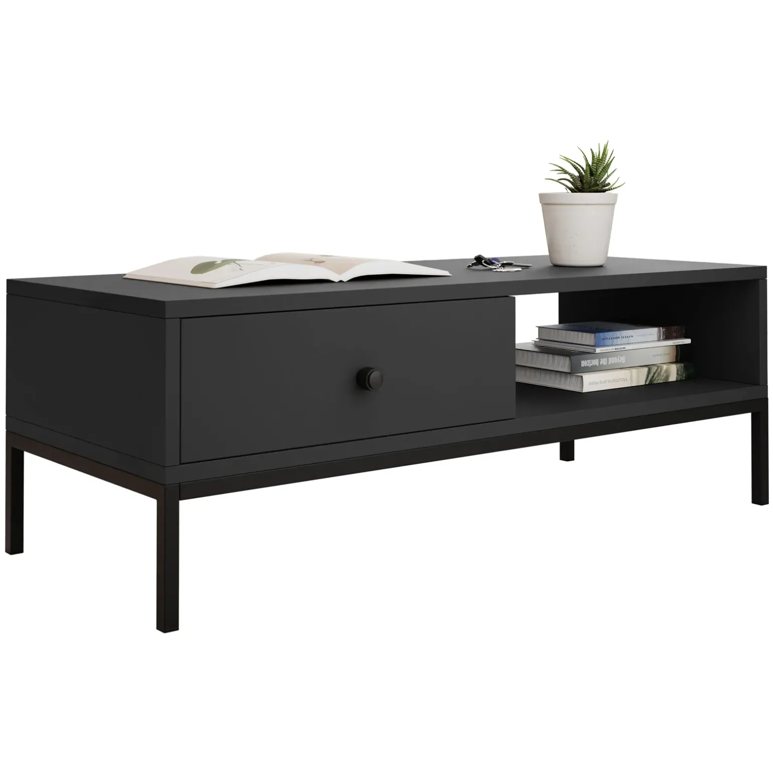Set mobili soggiorno completo design moderno nero Pollon 2