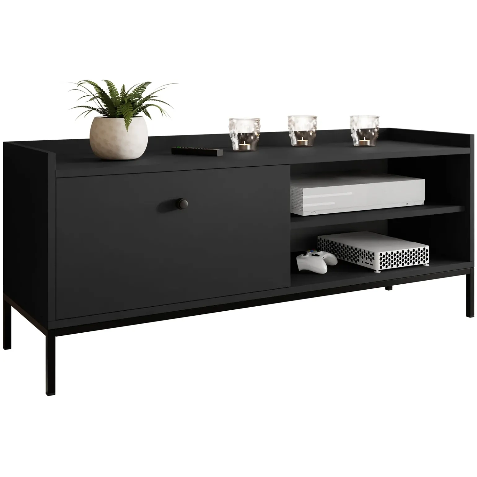 Set mobili soggiorno completo design moderno nero Pollon 2