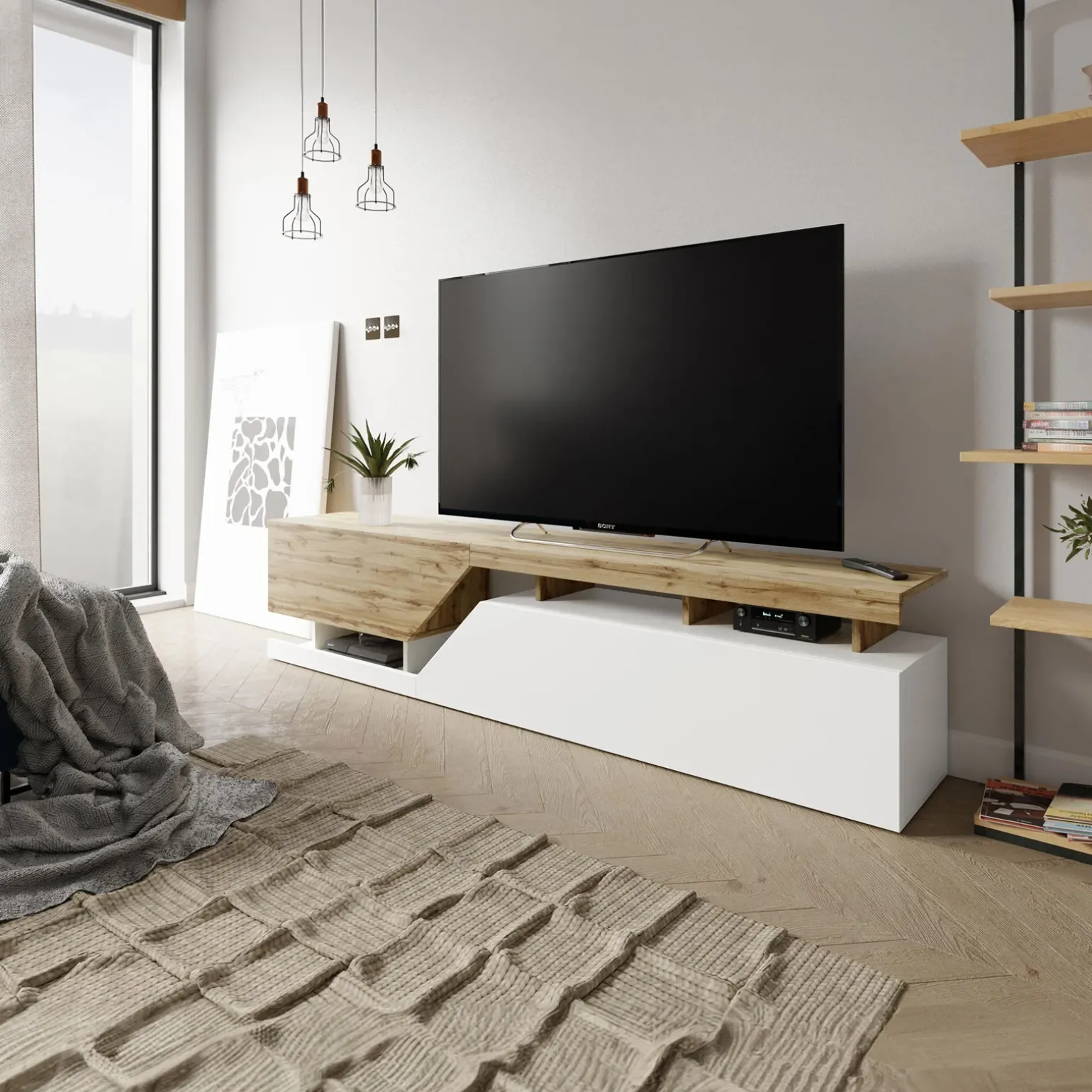 Set mobili soggiorno completo rovere bianco Modesta