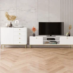 Set mobili soggiorno completo con mobile TV e madia bianco opaco Giuggiola