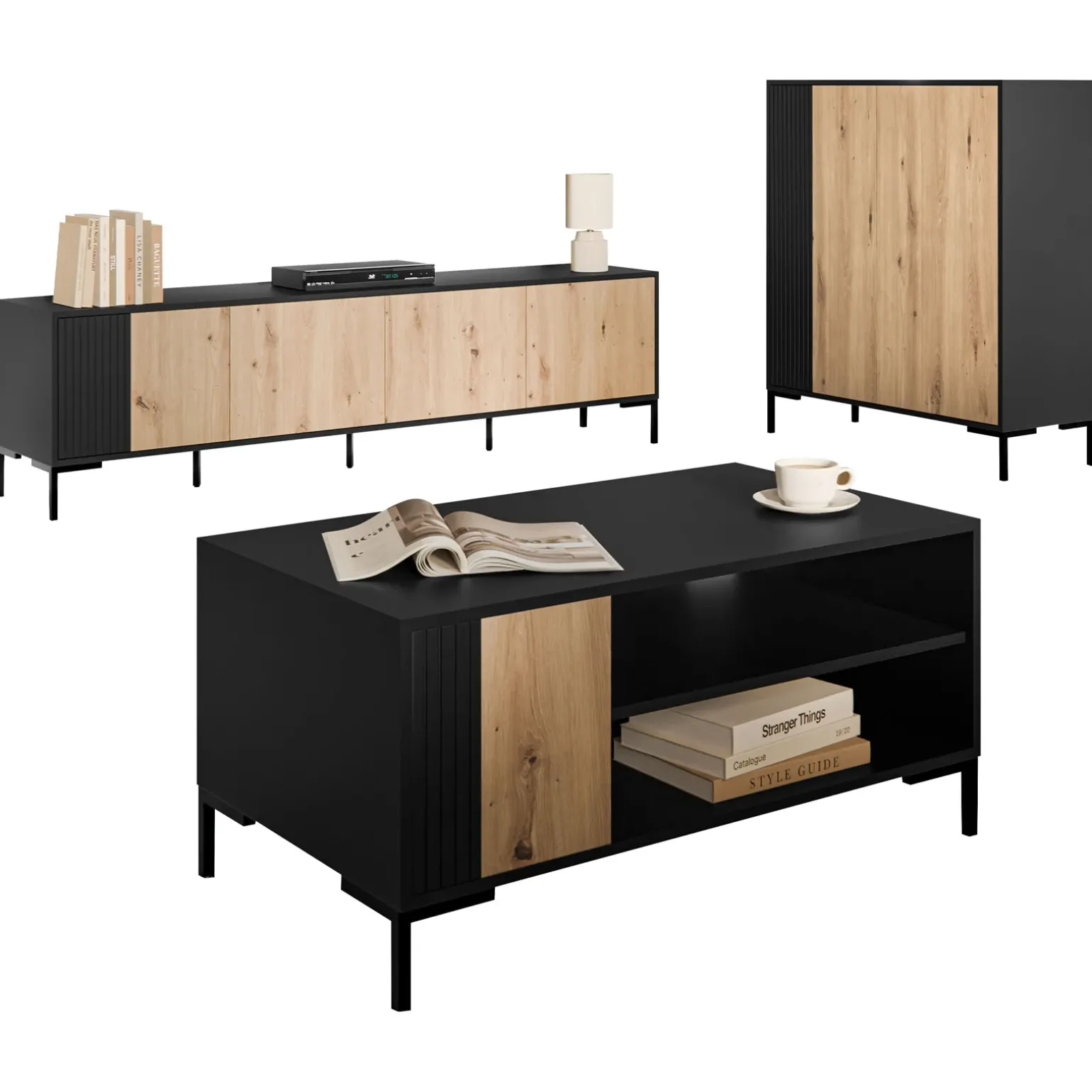 Set mobili soggiorno completo rovere nero Duble