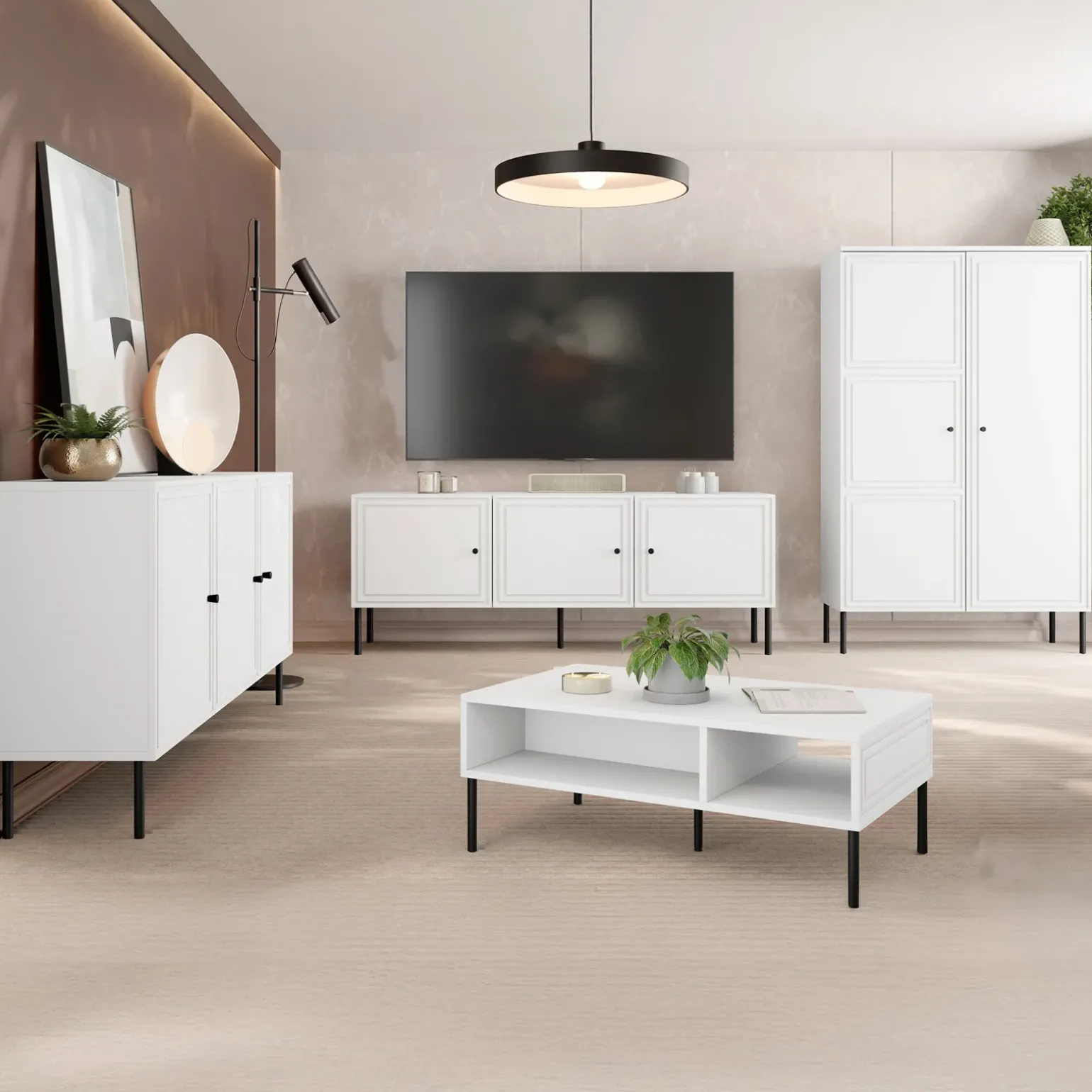 Set mobili soggiorno completo bianco opaco Stark 1