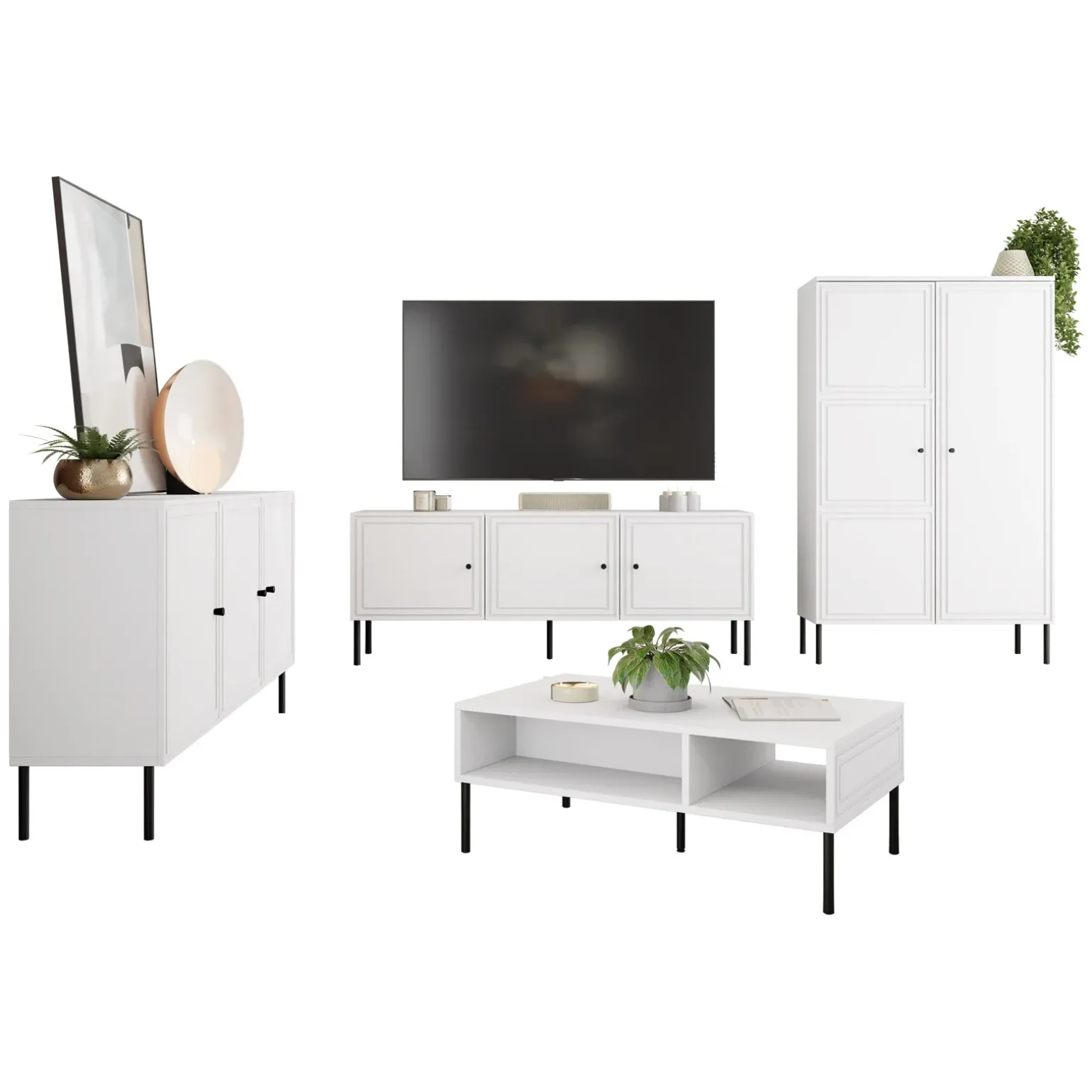 Set mobili soggiorno completo bianco opaco Stark 1