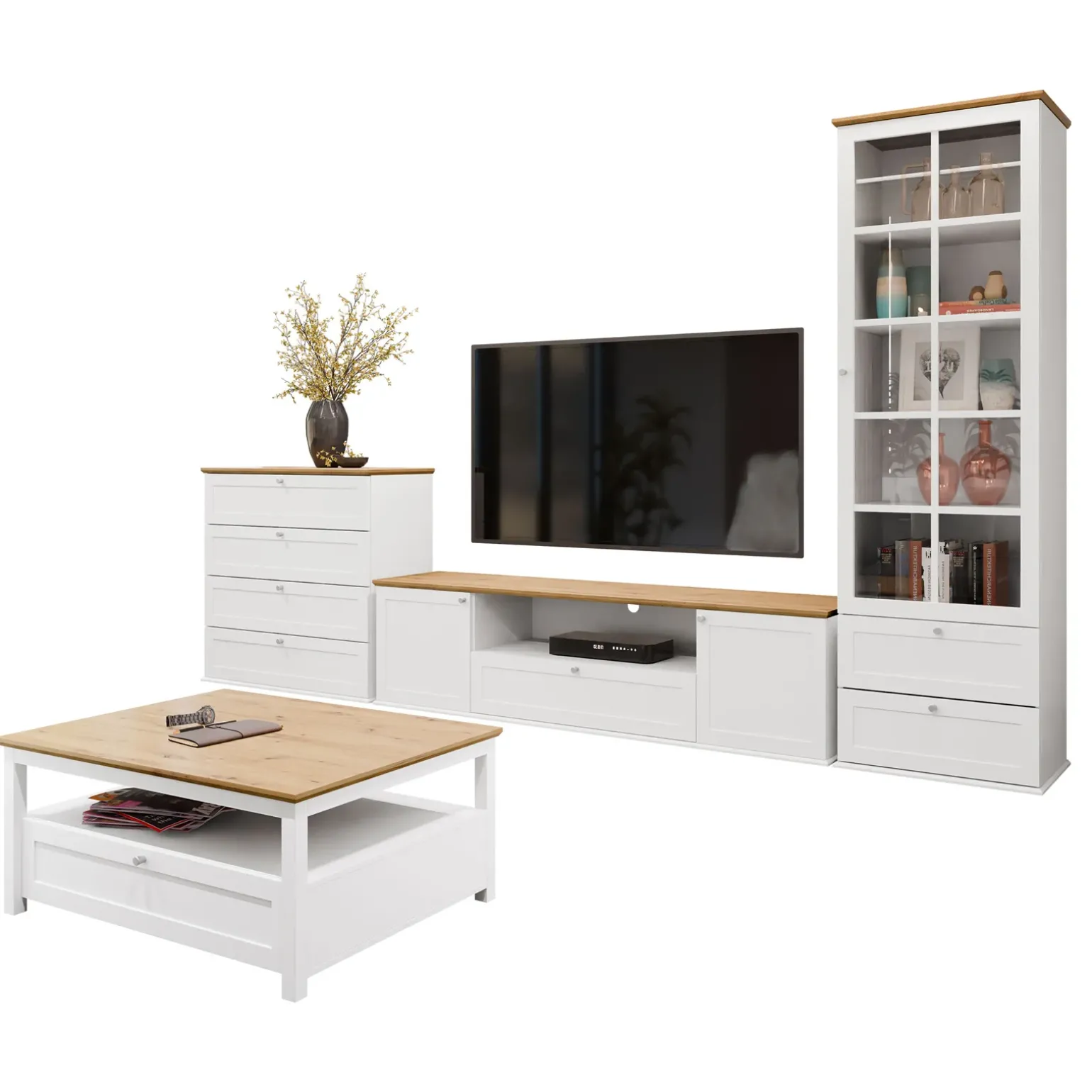 Set mobili soggiorno completo moderno bianco rovere Relaxio
