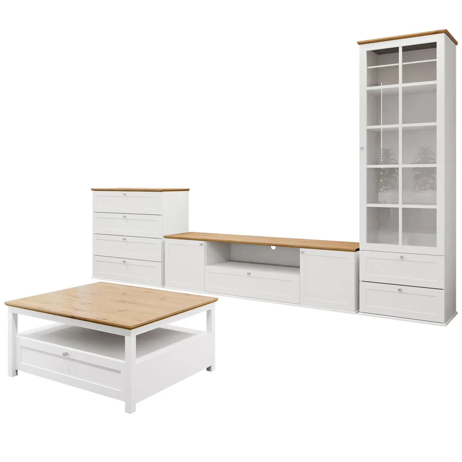 Set mobili soggiorno completo moderno bianco rovere Relaxio