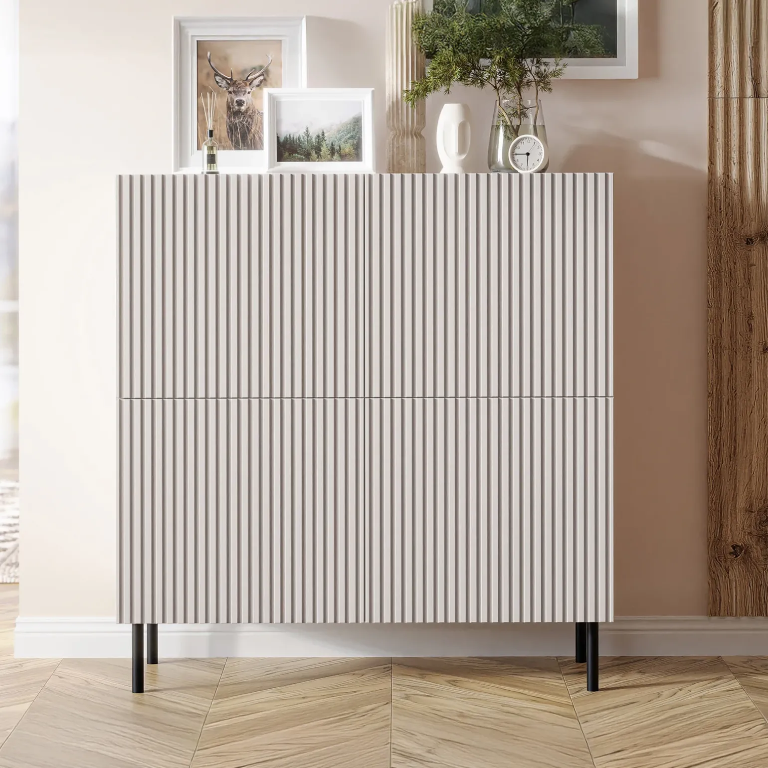 Set mobili soggiorno completo con frontali cannettati beige Ziggy 5