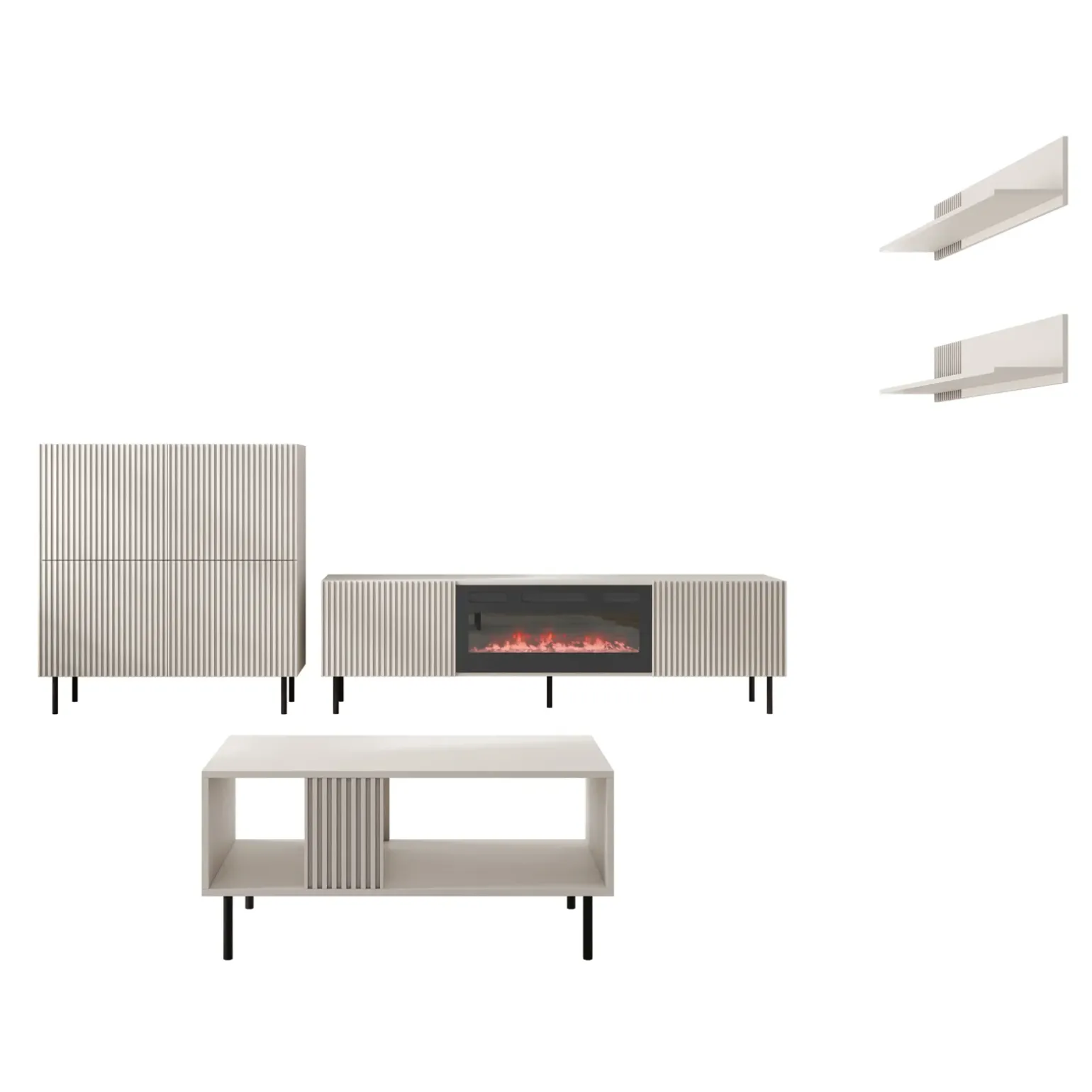 Set mobili soggiorno completo con frontali cannettati beige Ziggy 5