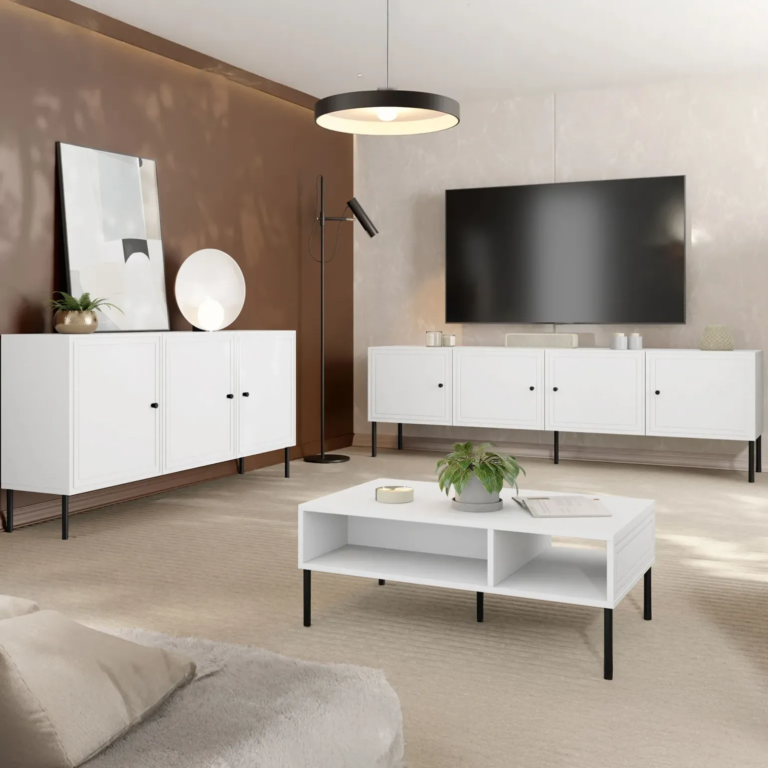 Set mobili soggiorno completo bianco opaco Stark 2