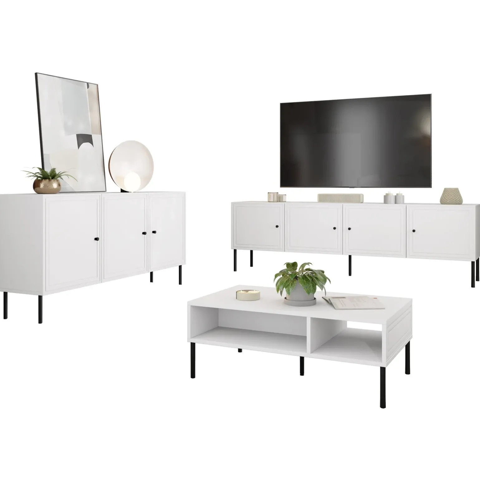 Set mobili soggiorno completo bianco opaco Stark 2