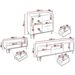 Set mobili soggiorno completo design cannettato bianco Strike 2