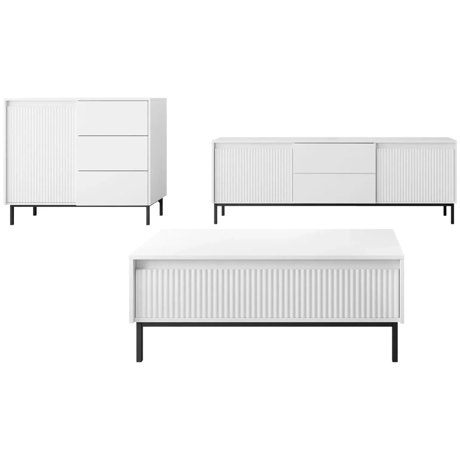 Set mobili soggiorno completo design cannettato bianco Strike 2