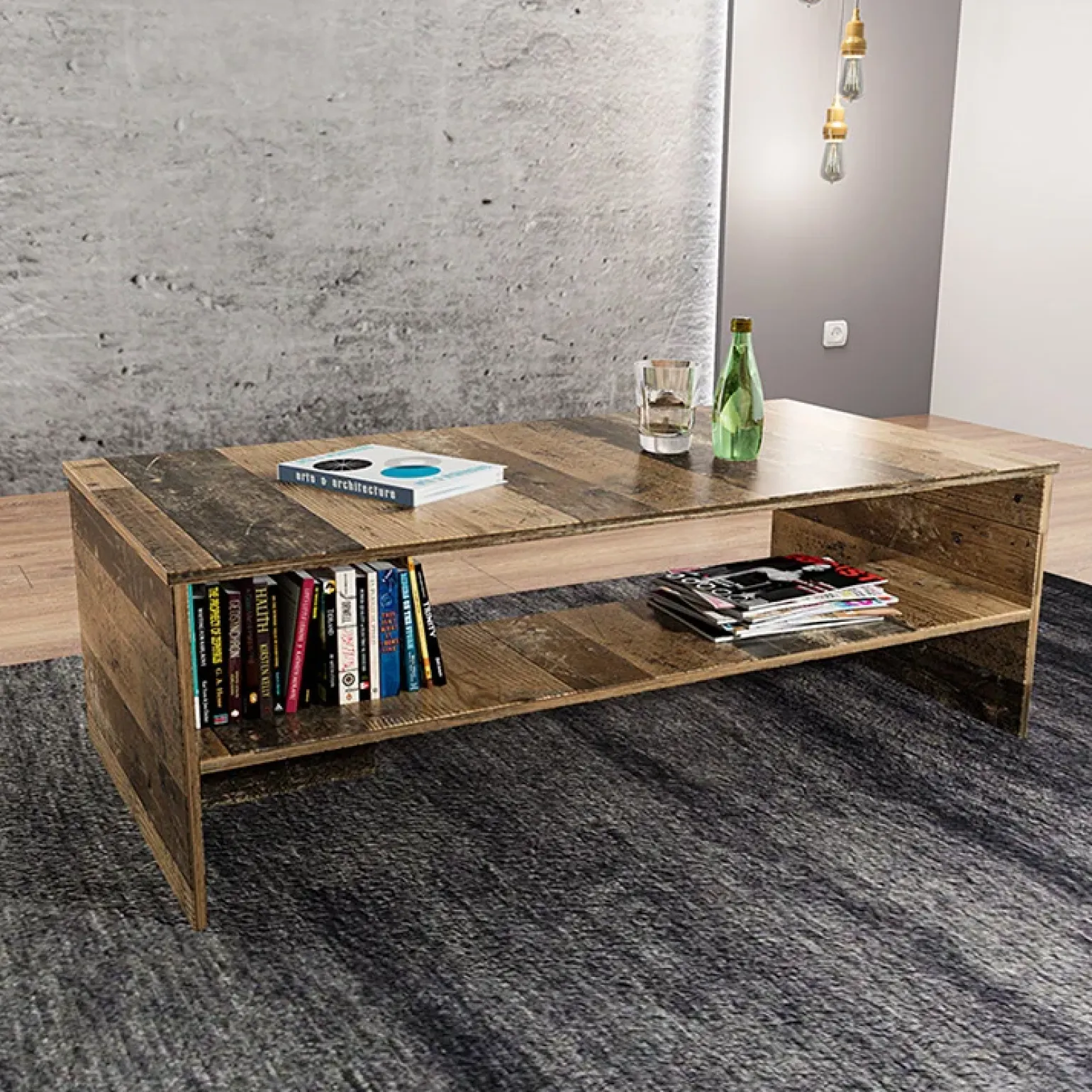 Set mobili soggiorno completo industrial legno vecchio antico West Gihome®