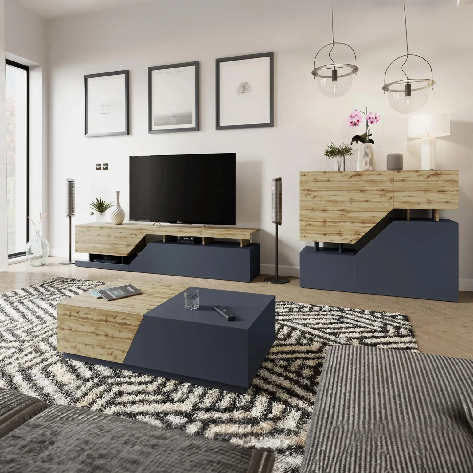Set mobili soggiorno completo rovere antracite Modesta