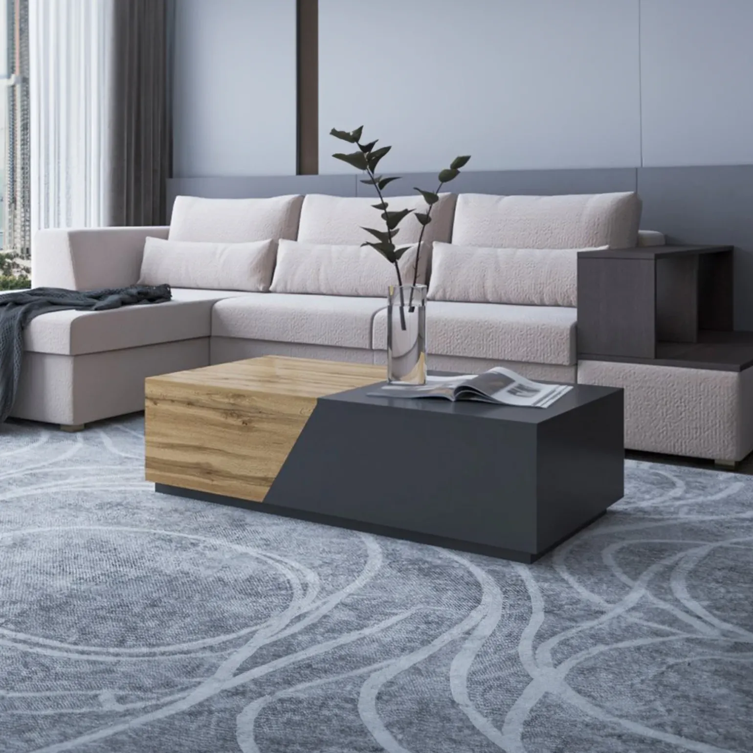 Set mobili soggiorno completo rovere antracite Modesta