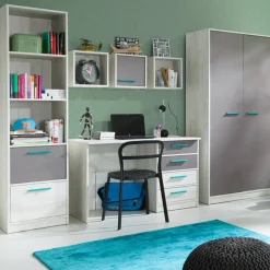 Set scrivania+armadio+colonna grigio bianco pino grigio blu Maya Gihome®