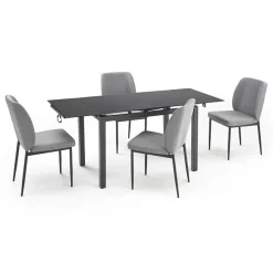 Set tavolo 110/170cm + 4 sedie imbottite grigio nero Albani