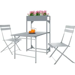 Set tavolo da giardino 2 sedie con fioriera grigio Marin